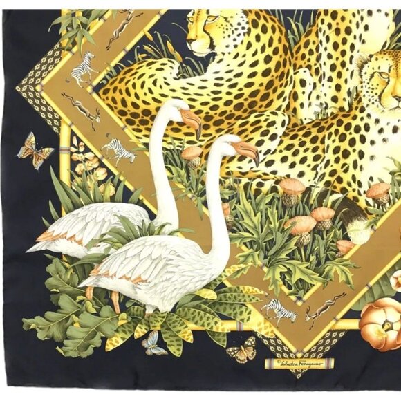 980197AQ (S2) Salvatore Ferragamo Scarf Animal Pattern Multicolor Silk - Picture 3 of 11